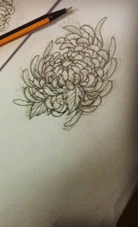 高洁淡雅菊花纹身图案手稿