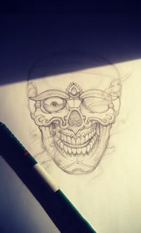 非主流式帅气骷髅头纹身图案手稿