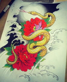 吉祥如意金蛇纹身图案手稿