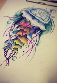 个性彩色水母纹身手稿图