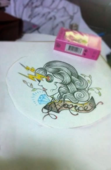 双眼放电机器人头纹身图案手稿