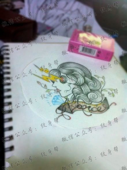 双眼放电机器人头纹身图案手稿