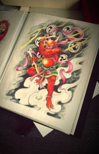 神气自若般若战斗纹身图案手稿