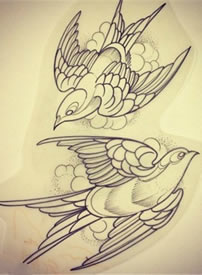 双飞燕子纹身手稿图片