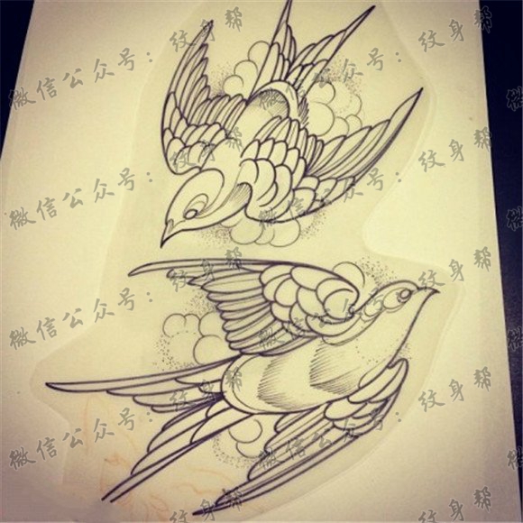 双飞燕子纹身手稿图片