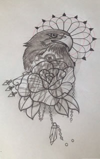 鸟玫瑰宝石纹身手稿图片