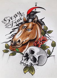 马玫瑰骷髅纹身手稿图片