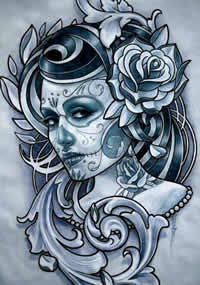 一组24张优秀的newschool黑灰未上色纹身手稿图案