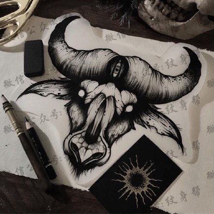 一组12张暗黑羚角纹身手稿图案素材