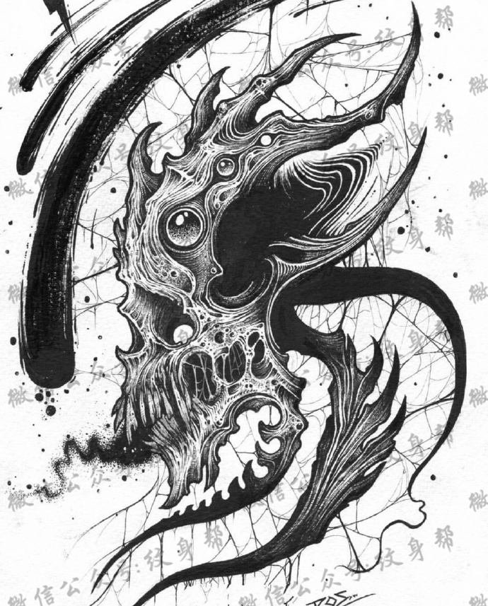 创意暗黑设计稿--一组27张国外优秀的暗黑纹身手稿图案