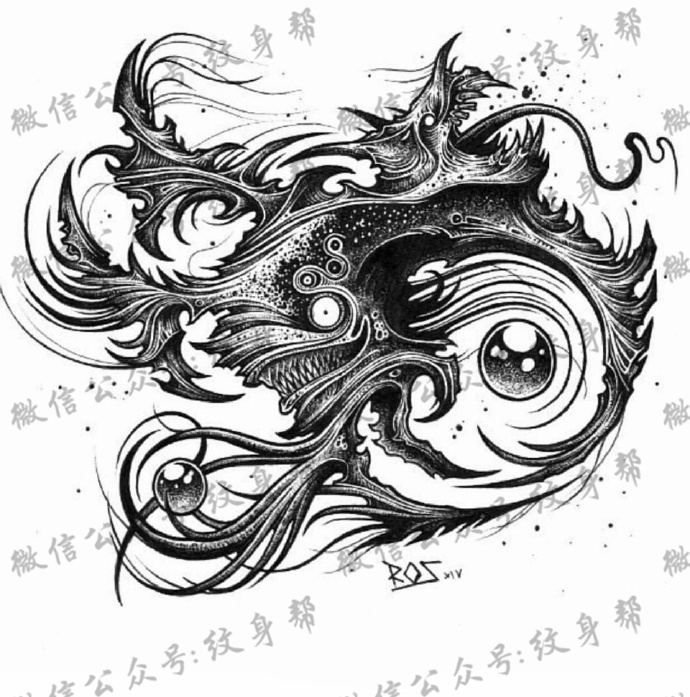 创意暗黑设计稿--一组27张国外优秀的暗黑纹身手稿图案