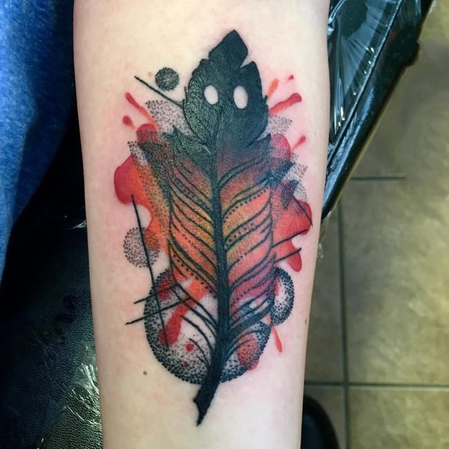 3d羽毛纹身 轻柔的彩色创意羽毛纹身图案