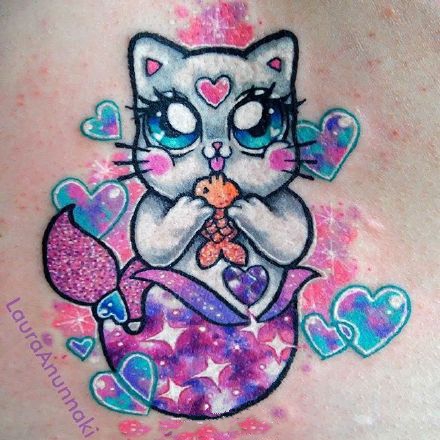 一组彩色卡哇伊纹身图案作品图片