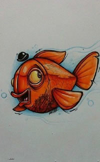 彩色卡通鱼纹身手稿图片