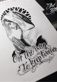 圣母玛利亚字母纹身手稿图片