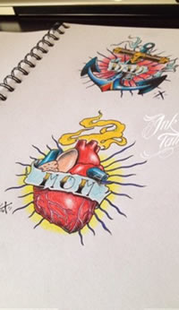 彩色心脏船锚纹身图片