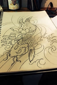 鲤鱼莲花纹身手稿图片