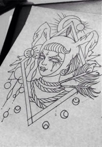黑灰女郎纹身手稿图片