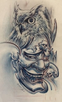 般若猫头鹰纹身手稿图片