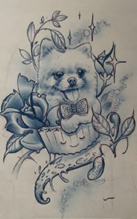 狗狗玫瑰花纹身手稿图片