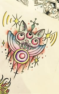 彩色萌版猫头鹰纹身手稿图片