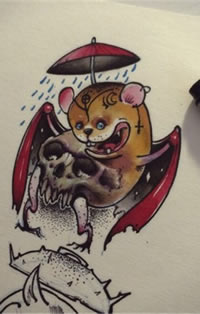 彩色蝙蝠骷髅纹身手稿图案