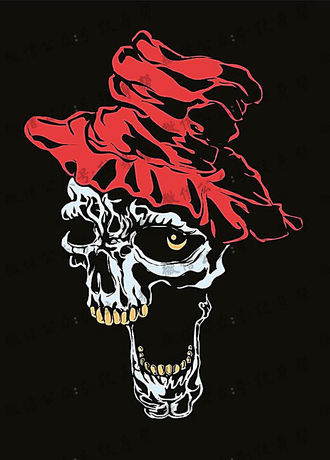 骷髅纹身手稿—一组17张戴帽子的骷髅纹身手稿图案素材