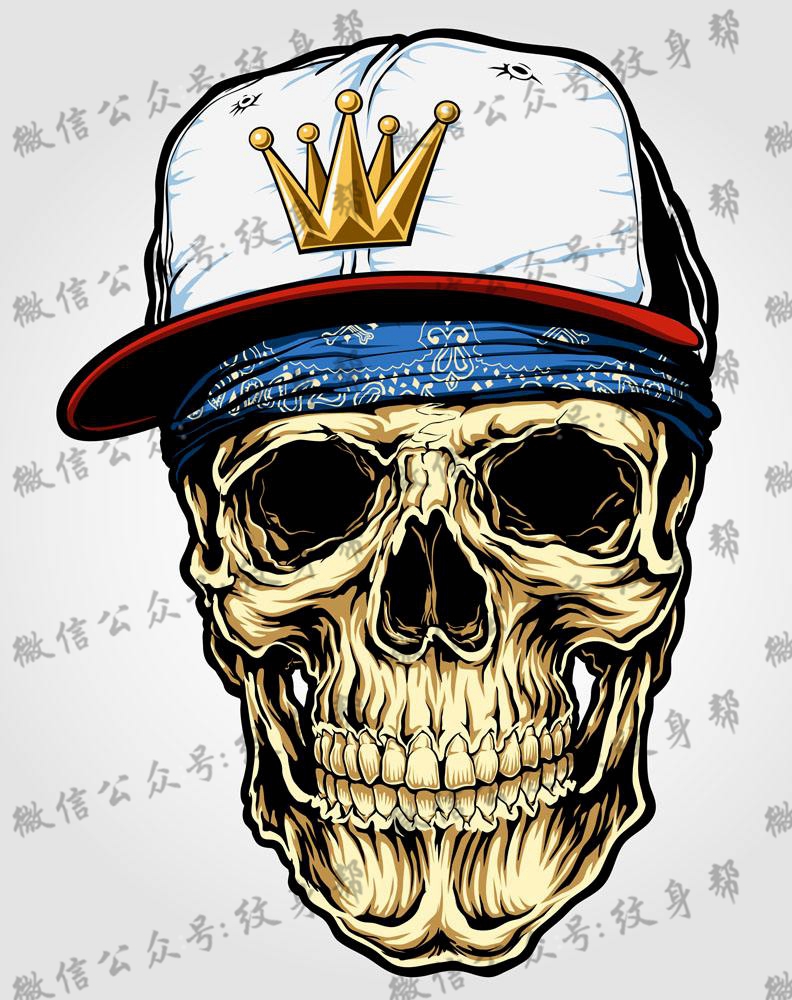骷髅纹身手稿—一组17张戴帽子的骷髅纹身手稿图案素材