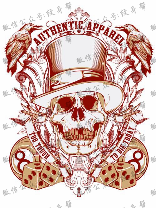 骷髅纹身手稿—一组17张戴帽子的骷髅纹身手稿图案素材