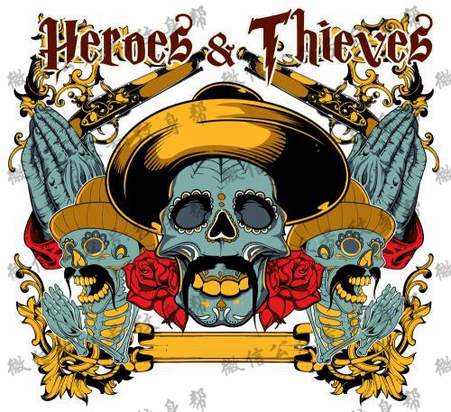 骷髅纹身手稿—一组17张戴帽子的骷髅纹身手稿图案素材