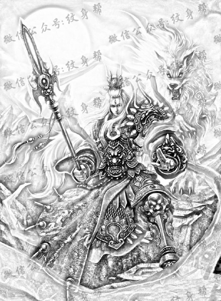 二郎神纹身手稿—一组10张二郎神杨戬纹身手稿图案