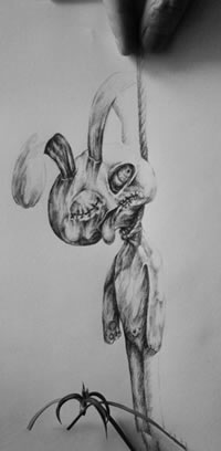 顽皮可爱吊兔纹身图案手稿