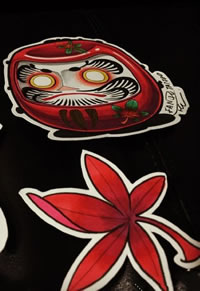 彩色达摩枫叶纹身手稿图案