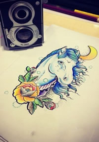 彩色马玫瑰纹身手稿图缩略频道推荐图