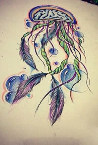 彩色个性水母纹身手稿图
