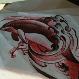 彩色鲸鱼纹身手稿图案