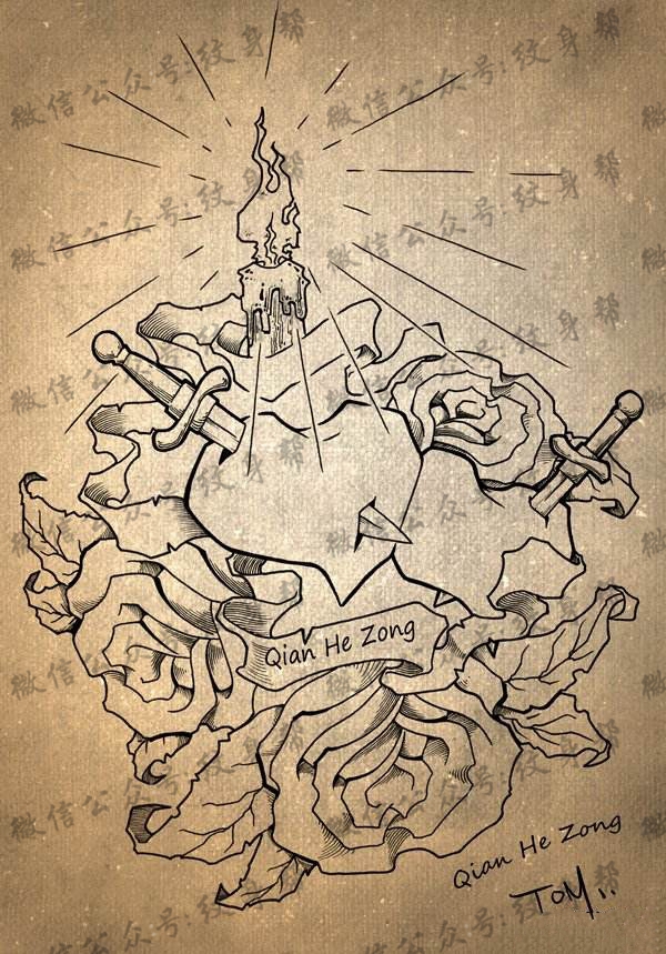 蜡烛手稿_一组11张蜡烛纹身手稿图案欣赏