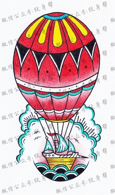 热气球纹身手稿_一组热气球手稿纹身图案