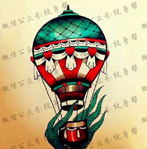 热气球纹身手稿_一组热气球手稿纹身图案