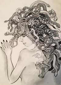 美杜莎纹身手稿_一组15张蛇发美杜莎纹身手稿图案