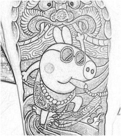 24张小猪佩奇纹身图案作品+手稿_小猪佩奇身上纹,掌声送给社会人