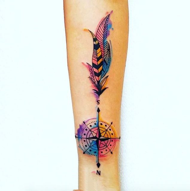 纹身指南针 别致的几何元素指南针纹身图案