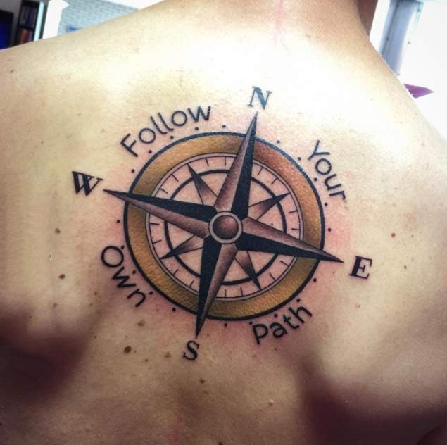 纹身指南针 别致的几何元素指南针纹身图案