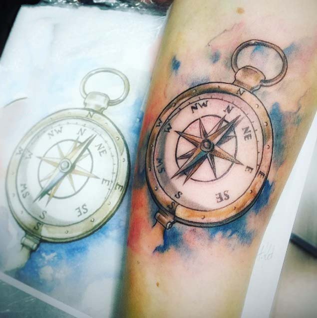 纹身指南针 别致的几何元素指南针纹身图案