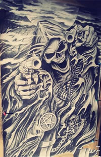霸气黑灰死神纹身手稿图案