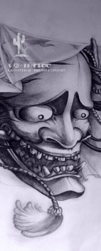 瞪眼吓人般若纹身图案手稿