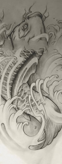 富贵吉祥鱼纹身图案手稿