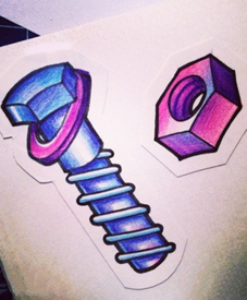 彩色螺丝纹身手稿图片