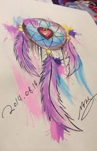 彩色泼墨爱心捕梦网纹身手稿图片