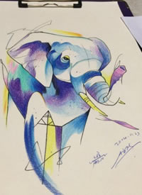 泼墨象纹身手稿图片